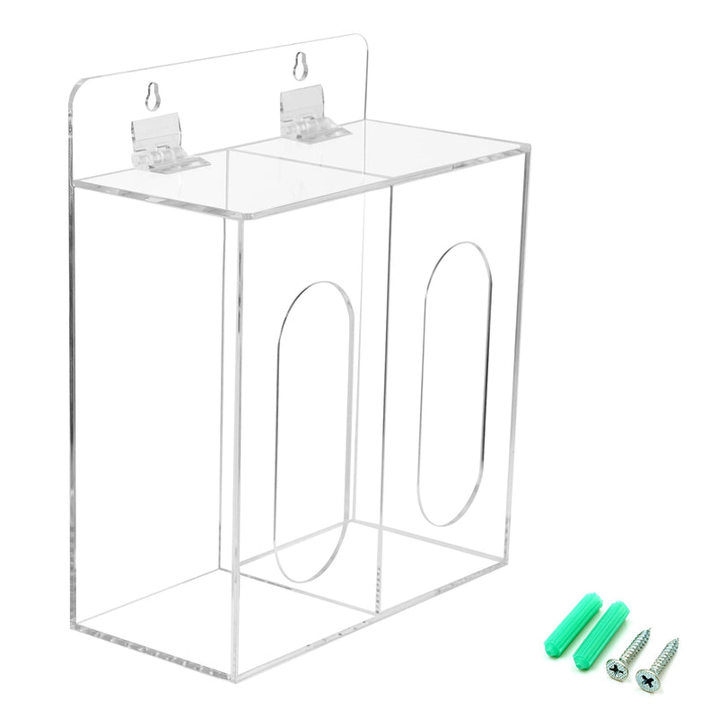 Acrylic Mask and Gloves Dispenser Holder with Lid, Wall Mount Double Dispenser Hoder for Face Mask, Hairnet, Shoe Cover, Bouffant Cap - Can Hang on The Wall and Stand on The Table (Clear)