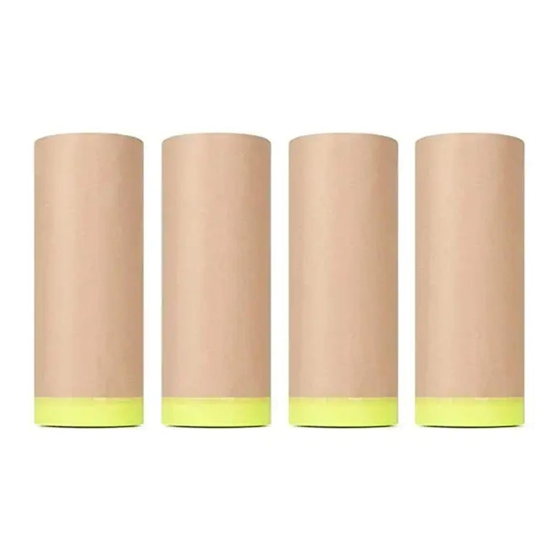 Pre-Taped Masking Paper for Painting - 12 in. x 50 ft. Tape and Masking Paint Paper, Paint Adhesive Protective Paper Rolls for Masking Skirting, Framing, Automotive and Auto Body (4Roll) 4