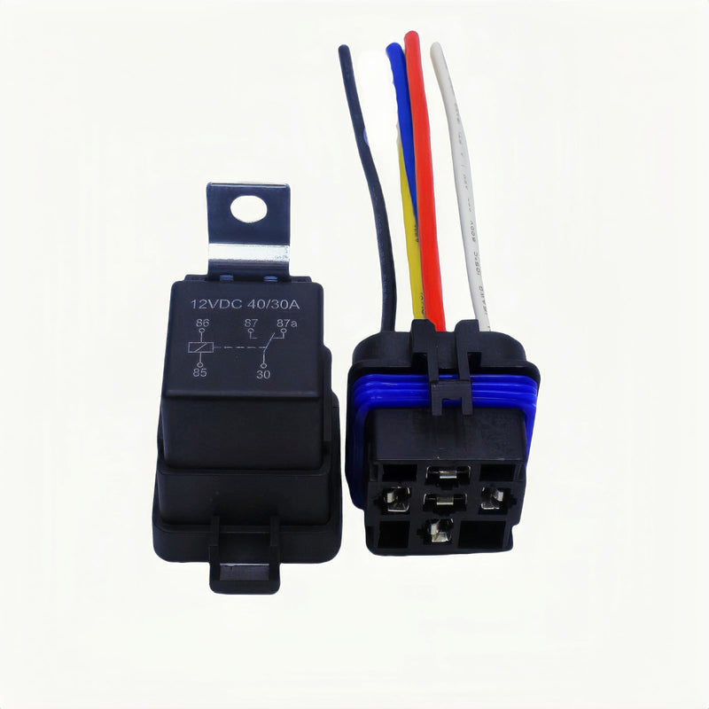 5-Piece 40/30 amp 12VDC Waterproof Relay with Harness 5-pin, Heavy Duty 12/16AWG tinned Copper Wire, 12VDC Waterproof 5-pin SPDT Pure Copper Coil Relay.-5 Pack