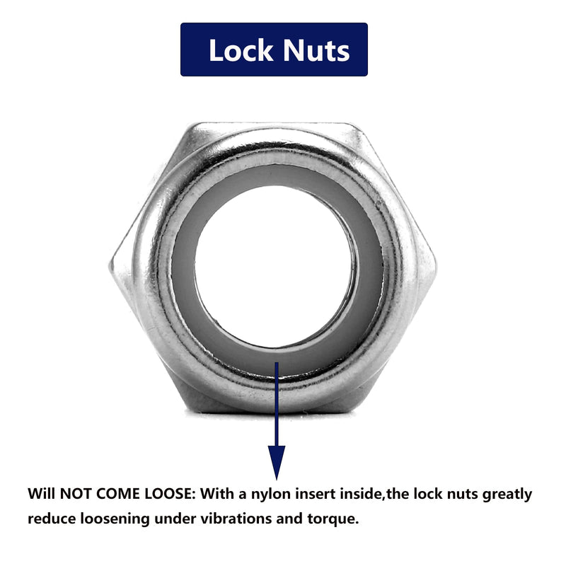 [Australia - AusPower] - 1/4-20 Nylon Insert Hex Lock Nuts 100Pcs 304 Stainless Steel Locknuts, Hex Drive, Bright Finish, by SG TZH 100 1/4-20 