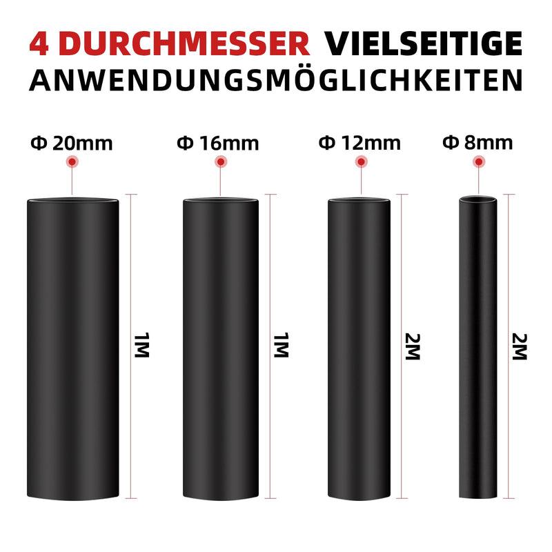 Heat Shrink Tube Set with Adhesive: 4:1 Waterproof Heat Shrink Tube, Insulation Tube Assortment for Electrical Insulation, Repairs (Diameter 8 mm & Diameter 12 mm Each 2 m, Diameter 16 mm & Diameter 20 mm Each 1 m)