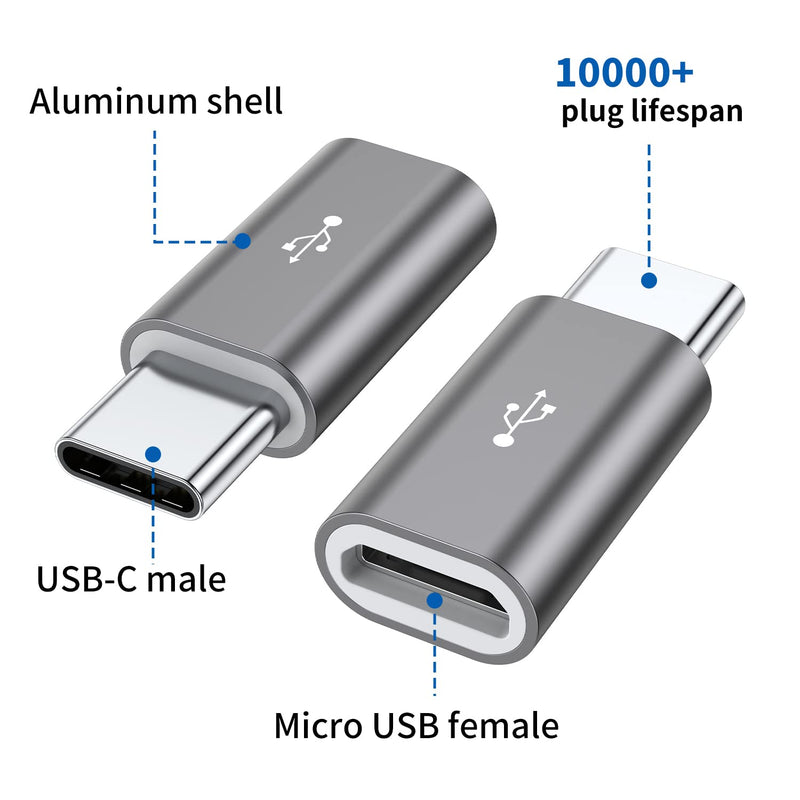 [Australia - AusPower] - QianLink Micro USB to USB C Adapter,8-Pack Aluminum USB Type C Adapter Convert Connector Compatible with Samsung Galaxy S10 S9 S8 Plus Note 9 8, LG V40 V35 V30 V20 G7 G6,Pixel 2 XL,Moto Z2 Z3(Gray) Grey 
