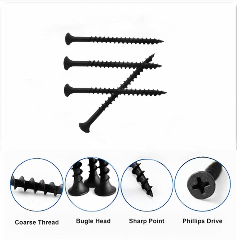 [Australia - AusPower] - Screws #8 x 3 Drywall Screws 120PCS Coarse Thread Sheetrock Wood Screws with Phillips Drive,1 LBS Flat Truss Head Self Tapping Screws Black Phosphate Coated Stainless Fast Self Tapping #8X3 