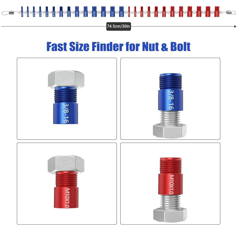 [Australia - AusPower] - VOBOR Screw & Nut Thread Tester, 26 Pieces Internal/Male Thread Measuring Tool for Inch & Metric Sizes, 14 Imperial + 12 Metric Threads, Precise Inspection Tool 