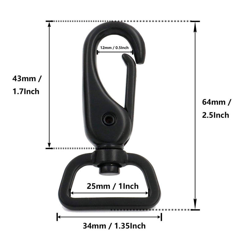 [Australia - AusPower] - BIKICOCO 1'' Swivel Trigger Lever Snap Hook Lobster Claw Clasp Spring Loaded Clip, Flat-D-Ring Ended, Black - Pack of 10 1'' Eyelet Black x 10 Pcs 