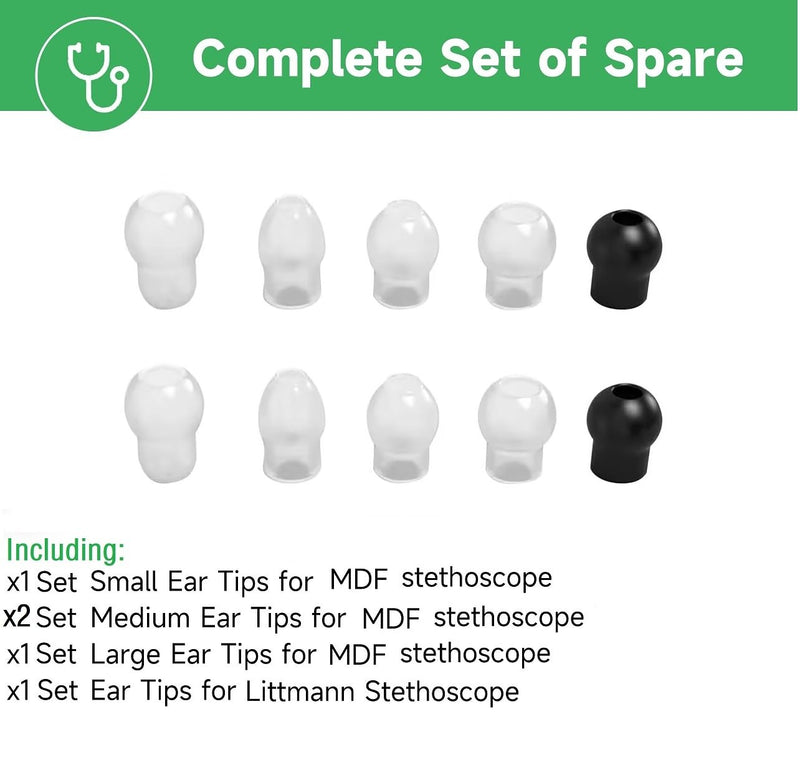 [Australia - AusPower] - 5 Pairs 3 Sizes(S/M/L) MDF Stethoscope Ear Tip Pieces Earplug Replacement Parts, Soft Silicone Prestige ADC Stethoscope Eartip Earbuds Spare Part, Bonus 2Pcs Ear Bud Cover for Littmann Stethoscope 