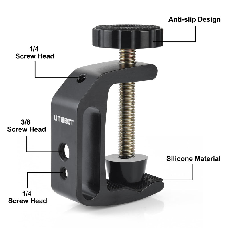 [Australia - AusPower] - UTEBIT Universal C-Clamp with 1/4" and 3/8" Thread Hole for Desktop Mount Tables Desk Clamps Aluminum Support Small C Clamp 2 Pack 2 PACK C-CLAMP 