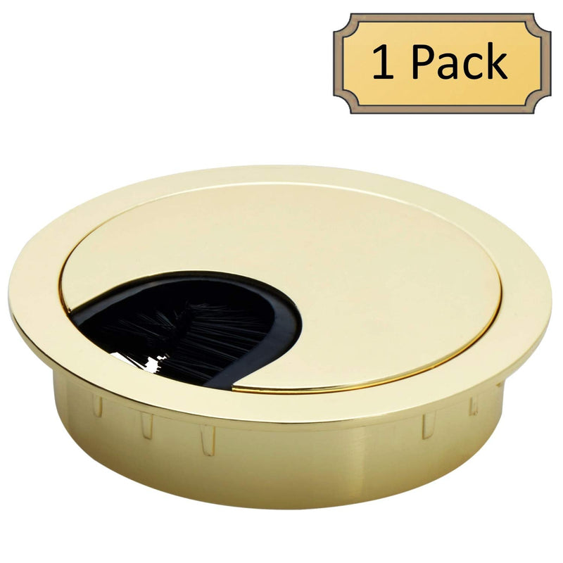 [Australia - AusPower] - Polished Brass Metal Cable Grommet | 2 Piece "Lock in" Feature with "Brush" Opening for Management of Office & Computer Desk Wires | 60mm (2 3/8") Hole Opening | 1 Pack 1 Grommet Polished Brass 