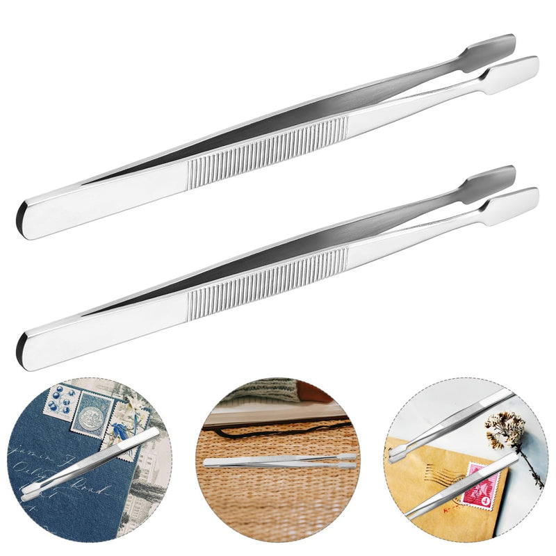 iplusmile Stamp Tweezers Pack of 2 Nickel-Plated 4.33 in / 11.00 cm with Round Flat Tip for Philately Stamp Collectors and Precise Picking of Stamps, Beads and Fine Objects