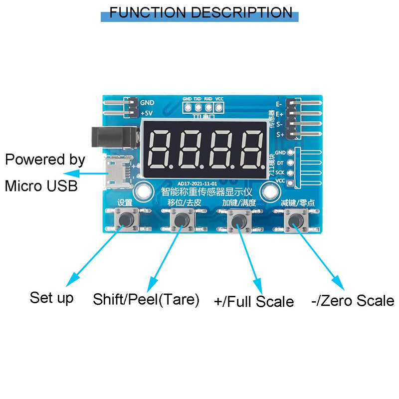[Australia - AusPower] - HX711 Digital Load Cell Module A/D Module Weight Pressure Sensor Display 24 Bit Weighing Meter Electronic Scale Display Meter with Micro USB Cable without stand 