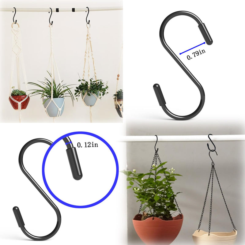[Australia - AusPower] - 10 Pack 3" Heavy Duty Vinyl Coated S-Hooks for Hanging Plants, Closets, Gardens, Bird Feeders, Clothes, Hats, Bags, Pots (Black) 10 Black 