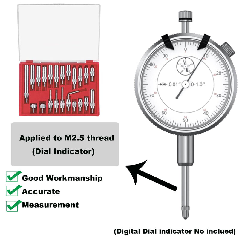 [Australia - AusPower] - Dial Indicator Extension Set - Imperial Dial Indicators Tips 22 Pieces, for Precision Measurement -Dial Gauge Indicator with Extension, Tips, and Tools, Essential Tools for Dial Indicators 