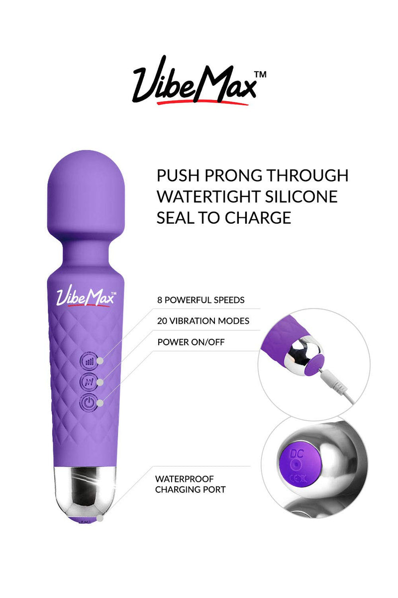 [Australia - AusPower] - VibeMax Rechargeable Personal Massager - Powerful Multi Speed Vibration - Whisper Quiet - Waterproof - for Muscle Tension Relief in Neck, Back, Shoulders, Legs and Feet - Purple 