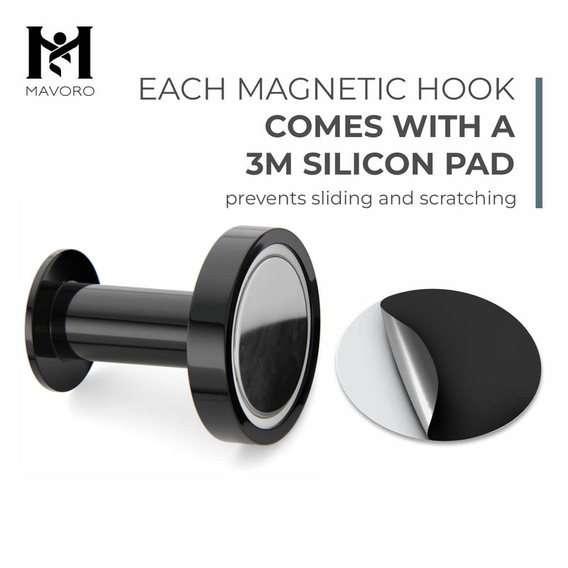 [Australia - AusPower] - Mavoro Strong Magnetic Hooks for Hanging Coats and Bags. Set of 2 Black Magnet Hooks Heavy Duty Magnets, Neodymium 52 Rare Earth Magnets. Push Pin Style Magnet Hook for Refrigerator, Locker etc Black 2 pack 