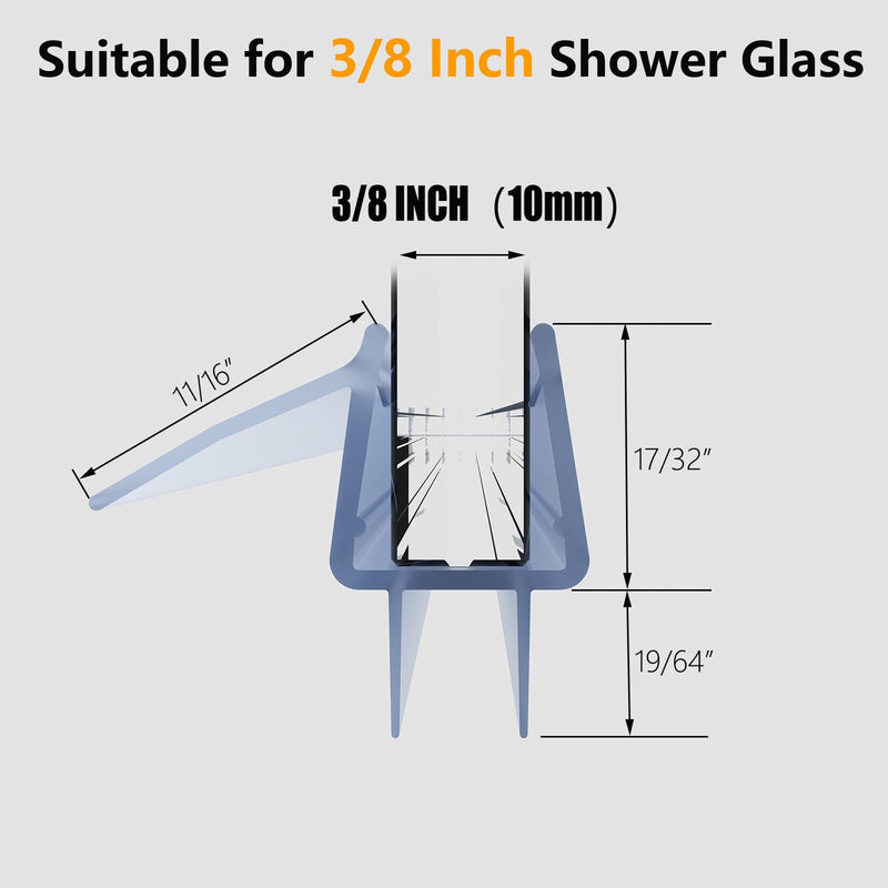 Frameless Shower Door Bottom Seal Strip for 3/8" (10mm) Thick Shower Glass, 36" Long Shower Sweep with Drip Rail, Vinyl Material, Clear - Stop Shower Leaks and Create a Water Barrier 36" Bottom Seal for 3/8"