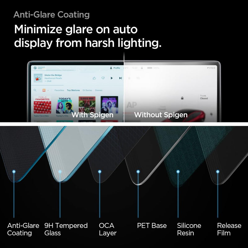 [Australia - AusPower] - Spigen Tempered Glass Screen Protector [Glas.tR EZ FIT] designed for Tesla Model 3 (2024) 15.4 inch Dashboard Touchscreen - Matte/Anti Glare/Anti Finger Print 15.4" 