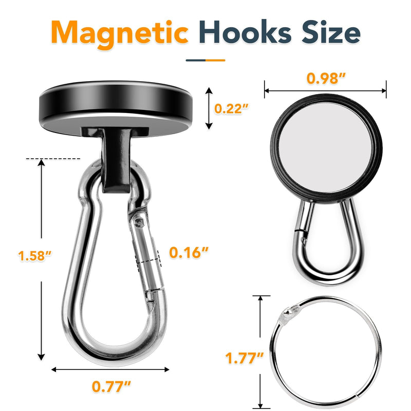 MIKEDE Magnetic Hooks Heavy Duty, 70LBS Strong Magnetic Hooks with Carabiner Hooks, Neodymium Black Magnets with Swivel Hooks Great for Hanging, Kitchen, Grill, Locker or Cruise Cabin - 10 Pack