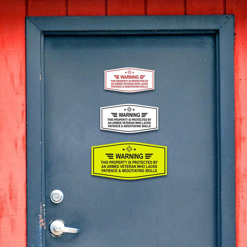 Signs ByLITA Fancy Warning: This Property Is Protected By An Armed Veteran Who Lacks Patience & Negotiating Skills | Businesses and Home Sign (Black Gold) - Large (2 Pack) 4.5 x 9" - Large (2 Pack) Black Gold