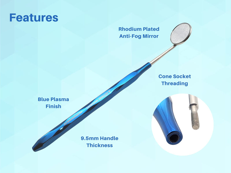 [Australia - AusPower] - Dental Mirror Stainless Steel with Blue Plasma Handle, Set of 5 Dental Mirrors Front Surface Rhodium Plasma Coated Cone Socket Threading by Artman Instruments 
