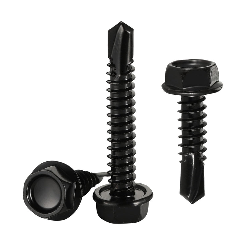 [Australia - AusPower] - #14 x 1-1/4" Black Hex Washer Head Self Drilling Screw, Flanged Hex Self Tapping Screws, Sheet Metal Screws, 410 Stainless Steel, 60 PCS #14 x 1-1/4" 