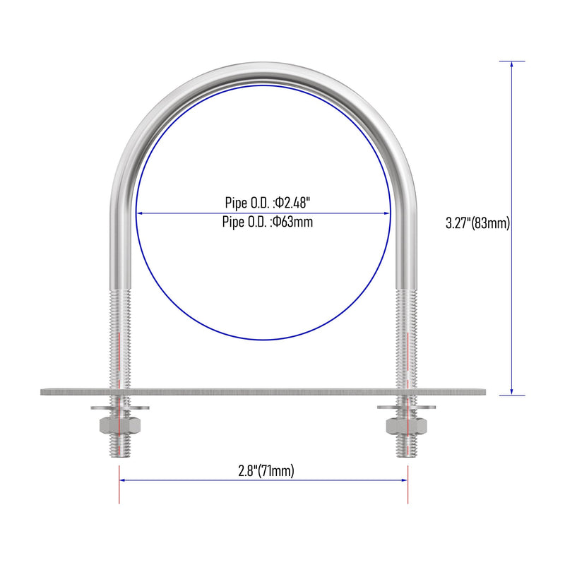 [Australia - AusPower] - 4 Sets 304 Stainless Steel Round Bend U-Bolts 2.48"(63mm) Inner Width 3.27"(83mm) Length M6 with Nuts, Frame Plate, Washers, Accessories for Boat Trailer Axle Sailboat Trailer 63×83mm(W*L) 