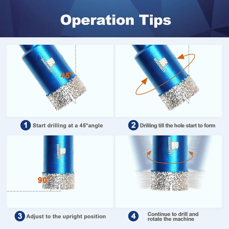 Dry Diamond Core Drill Bit,BRSCHNITT 4 Inch 100mm Diamond Hole Saw Core Drill Bit with Triangle Shank for Porcelain Tile Ceramic Stone Granite Marble 100 mm 1