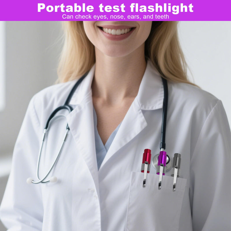 HENGBIRD Pupil Light LED Pen Lamp Set of 3 in Purple, Pink, Silver Penlight Torch Diagnostic Light with Clip and Scale for Eye Examination Emergency Service Accessories Care Accessories