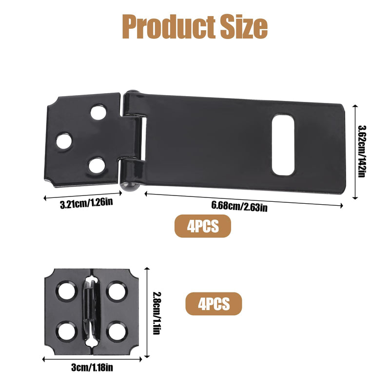 [Australia - AusPower] - 3Inch Lock Hasp Latch, 4 Pack Black Hasp Latch Padlock Hasp Door Slide Latch Safety Packlock Clasp Gate Locks for Wooden Fence, Pet Cage, Cabinet, Window, Garden, Yard 3Inch 