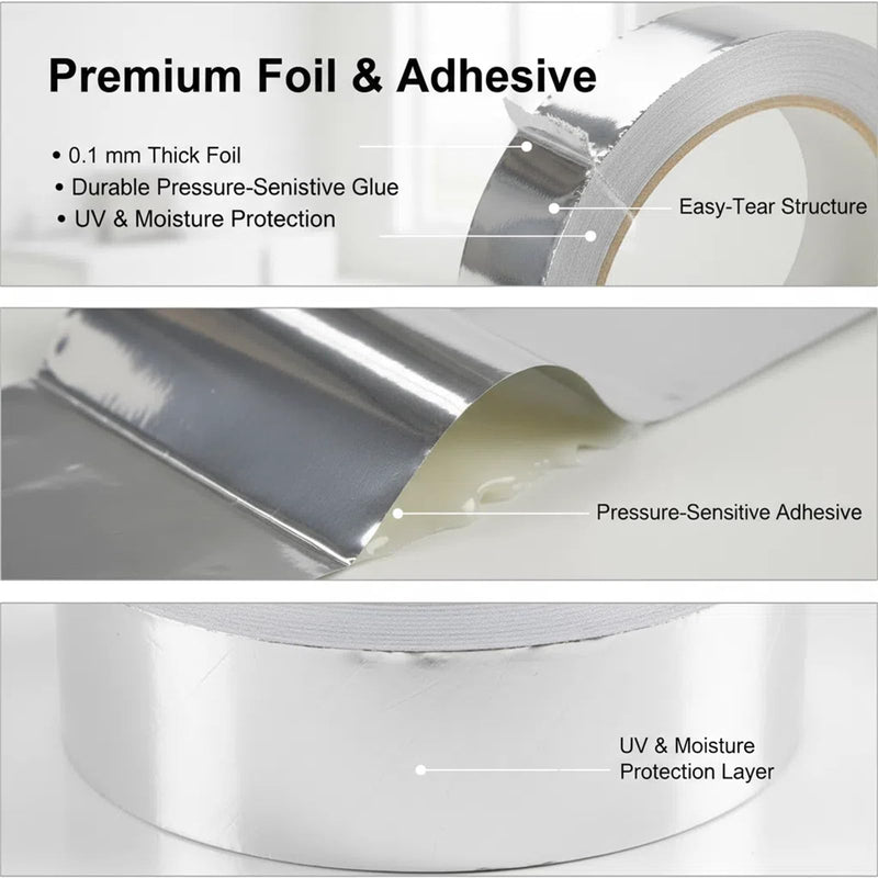 2 inch x 130 Feet Aluminum Foil Duct Sealing Tape, 3.9 Mil, High-Temperature Heavy-Duty Silver HVAC Tape for Ductwork Dryer Vent 2.0 inch x 132Ft