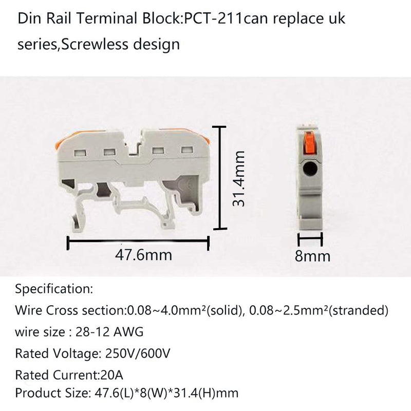 [Australia - AusPower] - DIN Rail Terminal Blocks kit,Universal Compact Wire Wiring Connector (20 pcs connectors+2 pcs Article in Parallel+ 2 pcs Digital Identification+2Pcs Fixed clamp+20 pcs Screw) 20 pcs connectors 