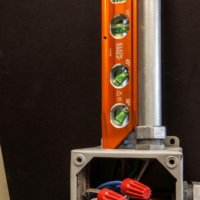 [Australia - AusPower] - Klein Tools 935RB Torpedo Level, 8-Inch Billet Magnetic Level, 0/30/45/90 Degree Vials, V-Groove, Tapered Nose, High-Visibility Vial and Body Standard 