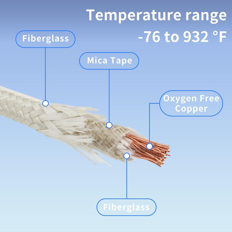 18 Gauge 3 Conductor High Temperature Wire 25Ft, -76-932 ℉ 18 AWG Mica Fiberglass 3 Core Copper Wire Insulated Heat Resistant High Temp Flexible Cable for Lamp Boiler Heater Kiln 18AWG-3C