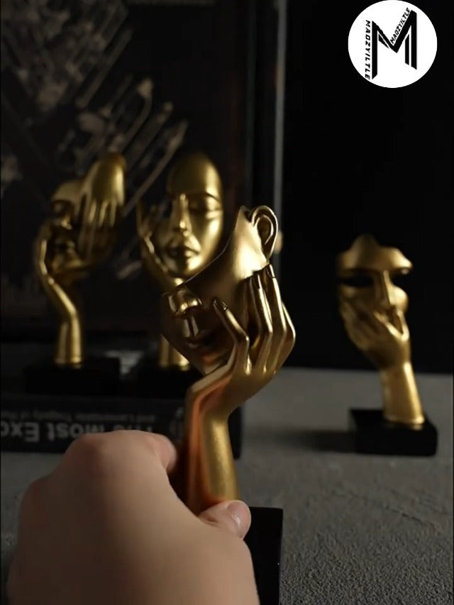 Gold Decor Thinker Statues Set of 3,Golden Abstract Face Resin Sculptures,Home Decor Accents,Office Bookshelf Decor, Shelf Side, Table Decorations for Living Room, Gift for Friends (gold-3Pcs) Gold-3pcs