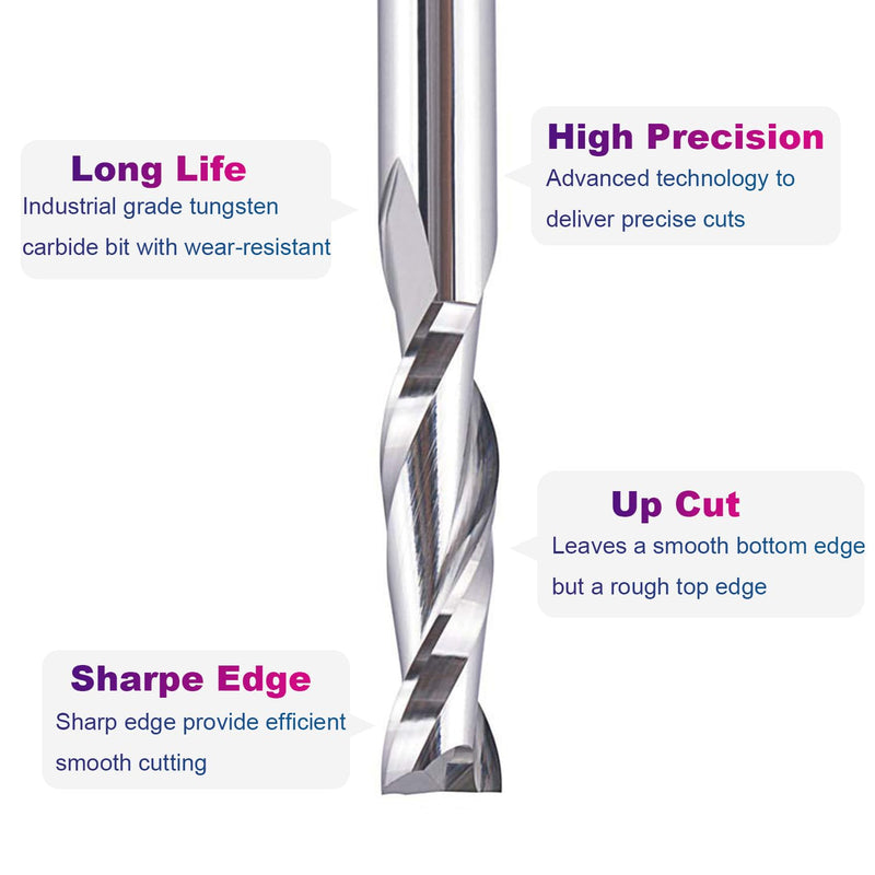 [Australia - AusPower] - SpeTool 5Pcs Spiral Router Bits UpCut 1/4 inch Cutting Diameter 1/4 inch Shank Router Bit Set HRC55 Solid Carbide CNC End Mill for Woodworking Mortise Slot Carving Engraver 5 