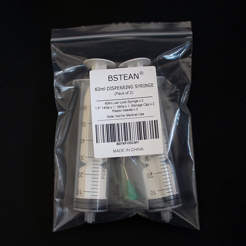 BSTEAN 60ml Syringe with Blunt Needles and Caps (Pack of 2)