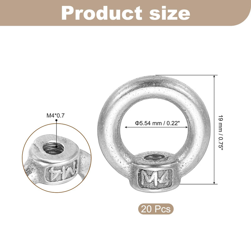 [Australia - AusPower] - MECCANIXITY 20 Pcs M4 Lifting Eye Nut Stainless Steel Ring Shape Female Thread Nuts Fastener 