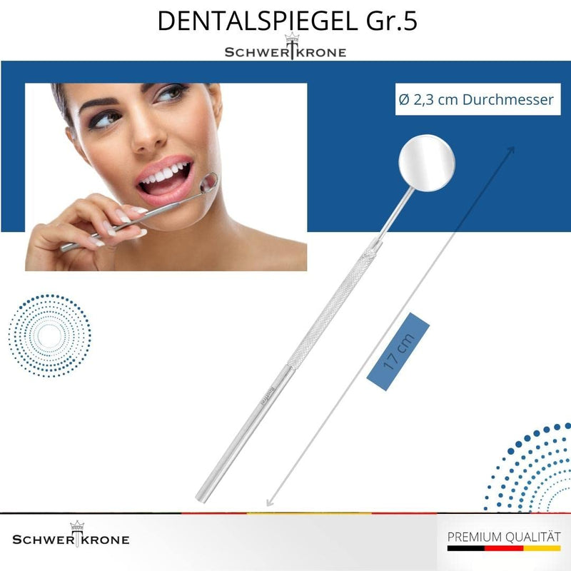 Schwertkrone Dental Mirror [High-Quality Stainless Steel] - Dentist Mirror Mouth Mirror - Dentist Mirror Dental Mirror - Slightly Magnifying Mirror Dentist - Handy & Disinfectable - (Size 5) 17 cm