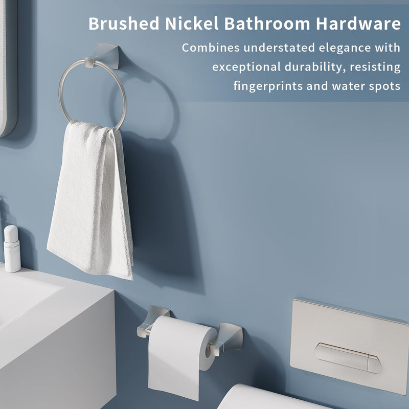 Bathroom Hardware Set 2 Pieces Toilet Paper Holder and Towel Ring Wall Mounted Stainless Steel and Zinc Alloy Brushed Nickel 2PC