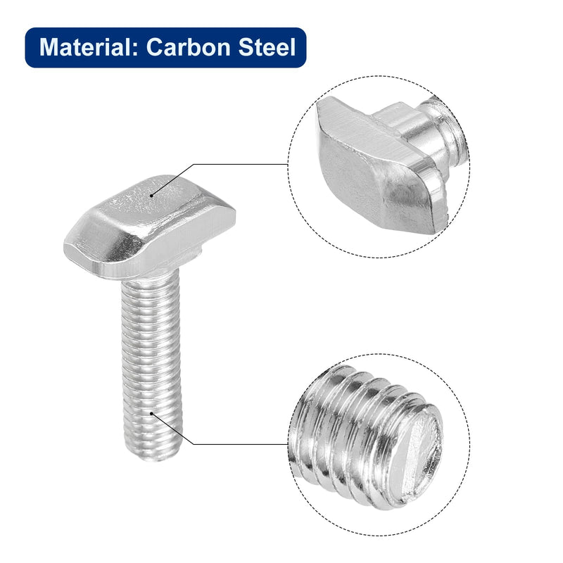 [Australia - AusPower] - uxcell M6x25mm T Slot Drop-in Bolt, 30Pcs Carbon Steel Nickel Plated Hammer Head T-Bolt T Shape Stud Sliding Screw for 30 Series Aluminum Profile 
