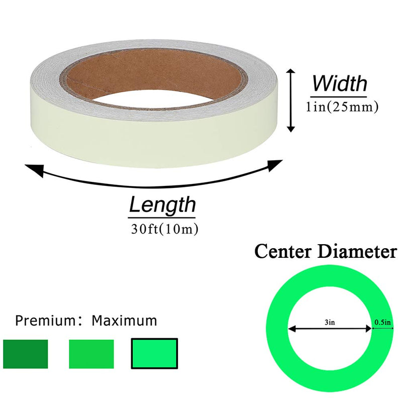 [Australia - AusPower] - Glow in The Dark Tape 30 ft x 1 inch,Fluorescent Tape, Premium Quality Non-Toxic, Waterproof Stickers for Stairs,Walls,Steps and Exit Sign 