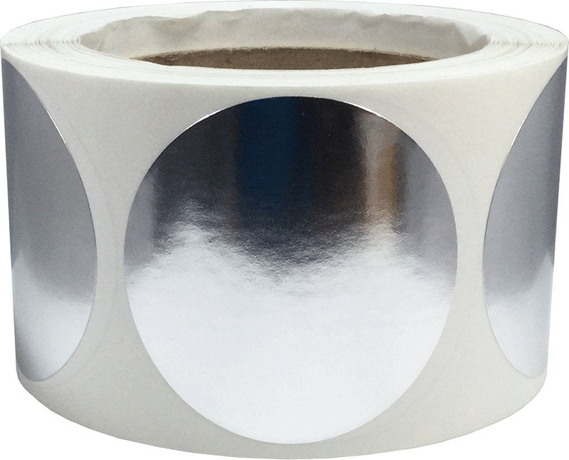 Metallic Silver Color Coding Labels for Organizing Inventory 2.5 Inch Round Circle Dots 500 Total Adhesive Stickers On A Roll