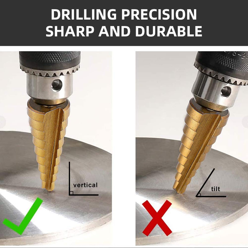 [Australia - AusPower] - Aleric Step Drill Bit Set - Titanium Coated, High Speed Steel Drill Cone Bits for Sheet Metal Hole Drilling Cutting, Multi Size Hole Stepped Up Unibit for DIY Lovers,3pcs 