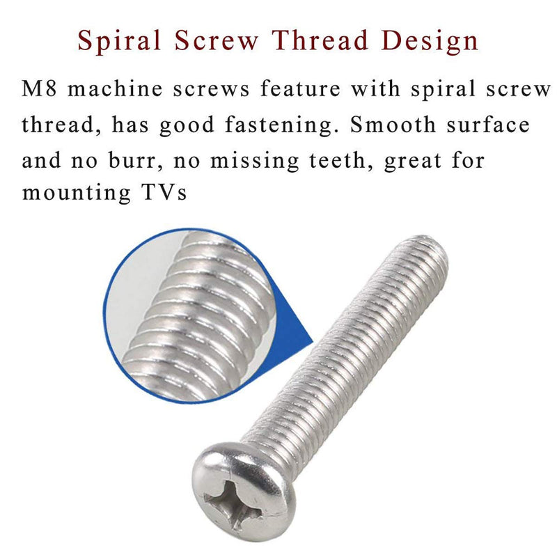 [Australia - AusPower] - M8-1.25 x 60mm 304 Stainless Steel Cross Phillips Machine Screw Bolt for Samsung KS8000 Series TV Wall Mount Bracket, Fully Threaded 25pcs M8-1.25 x 60mm 