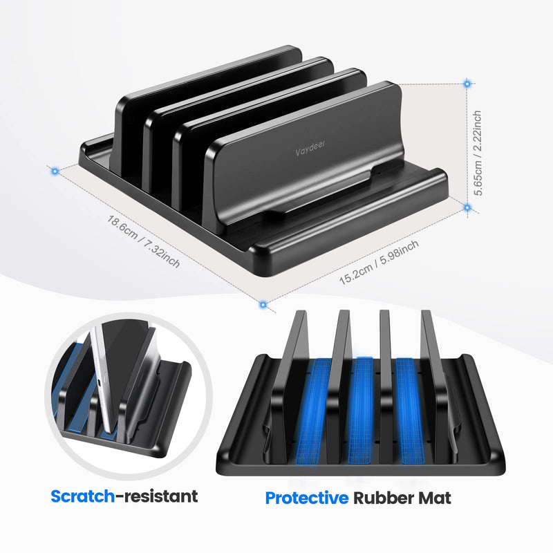 [Australia - AusPower] - Vaydeer 3-Slot Vertical Laptop Stand Made of Premium ABS Plastics 5 in 1 Design Space-Saving Adjustable Desk Organizer for All MacBook/Chromebook/Surface Three Slot Black 