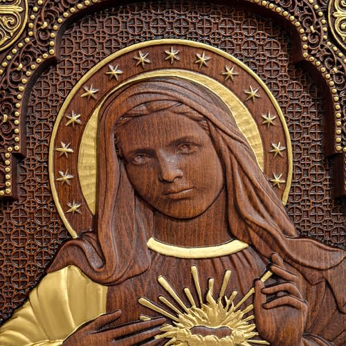 bgcarpenter Handmade Wooden Immaculate Heart of Mary Wall Decor-10 Inch 10 Inch