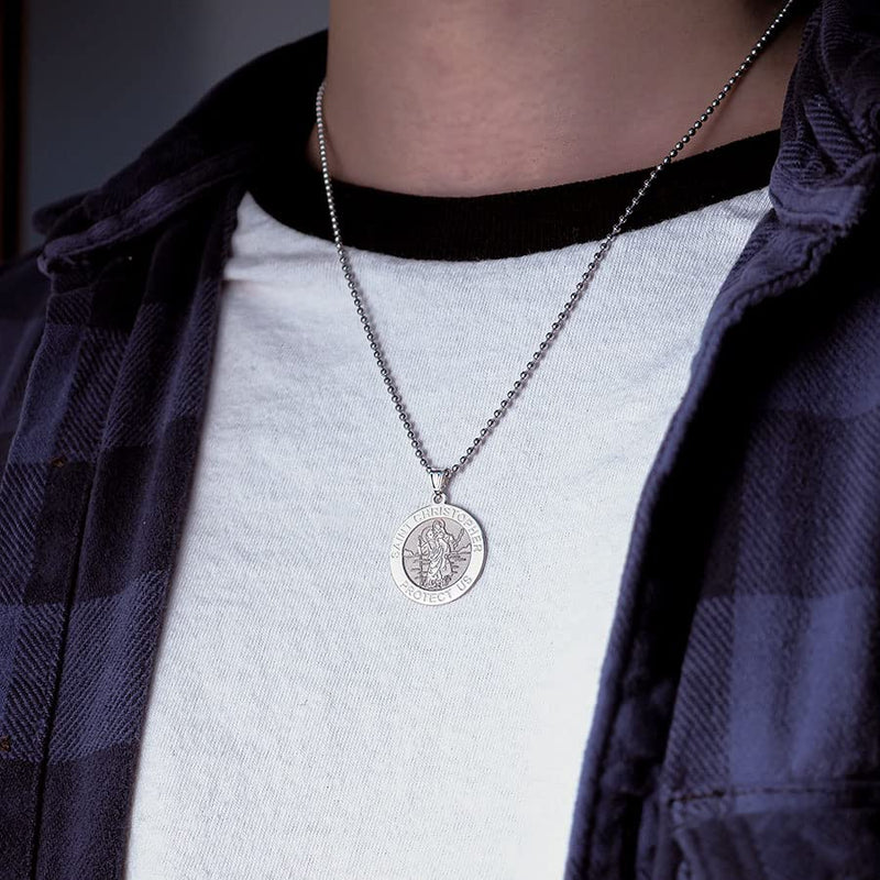 PicturesOnGold.com Saint Christopher Religious Round Medal Only and Medal With Engraving in Silver, 10K or 14K Gold 2/3 x 2/3 Inch