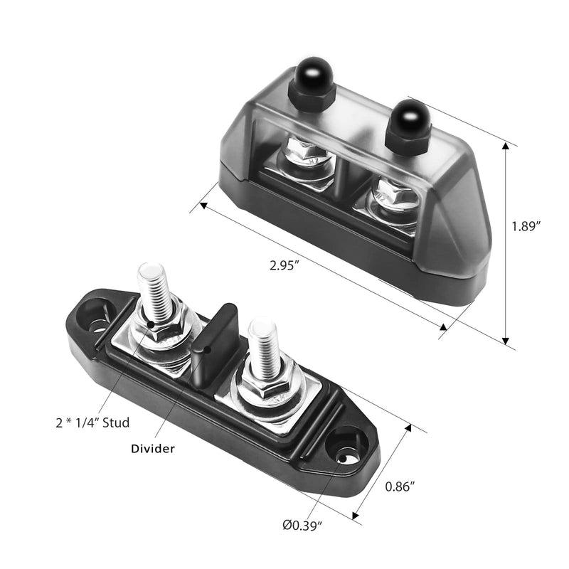 RECOIL Insulated 2 Position Power & Ground Busbar 2 x M5 Studs Terminal Power Distribution Block with Ring Terminals