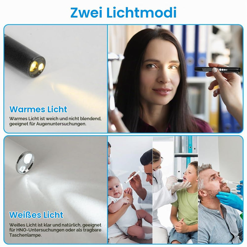 flintronic 2 x Pupil Light Medicine, Diagnostic Light Nurse Emergency Service Accessories with Pupil Meter & Ruler, Rechargeable USB LED Pen Lamp for Nurses Students Doctors #7 White/Black 2pcs