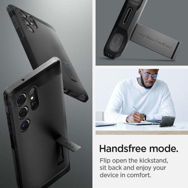 [Australia - AusPower] - Spigen Tough Armor Designed for Galaxy S24 Ultra Case [Military-Grade Protection] [Kickstand] (2024) - Black 