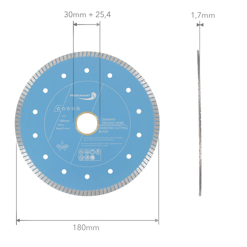 [Australia - AusPower] - PRODIAMANT F33 Professional Diamond Cutting Disc Diameter 180 mm for Natural Stones Granite and Tiles Bore 30 mm with Spacer Ring 25.4 mm Extra Thin Natural Stone Diamond Disc 180mm / 30+25,4mm 